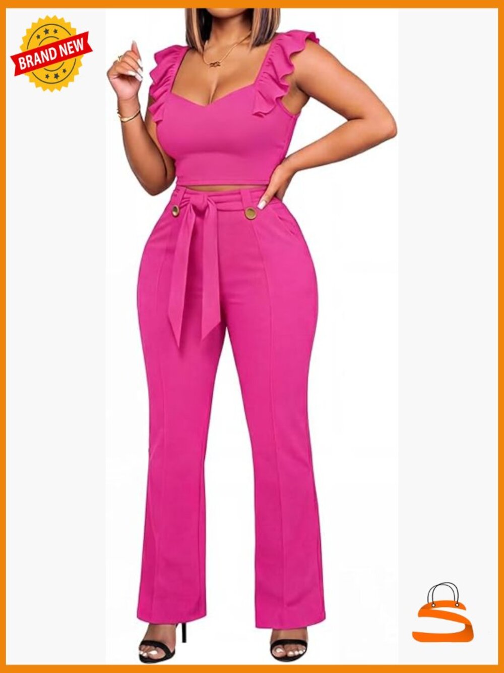 Sweetheart Neck Crop Top and Pants Set - Dressy 2 Piece Outfit